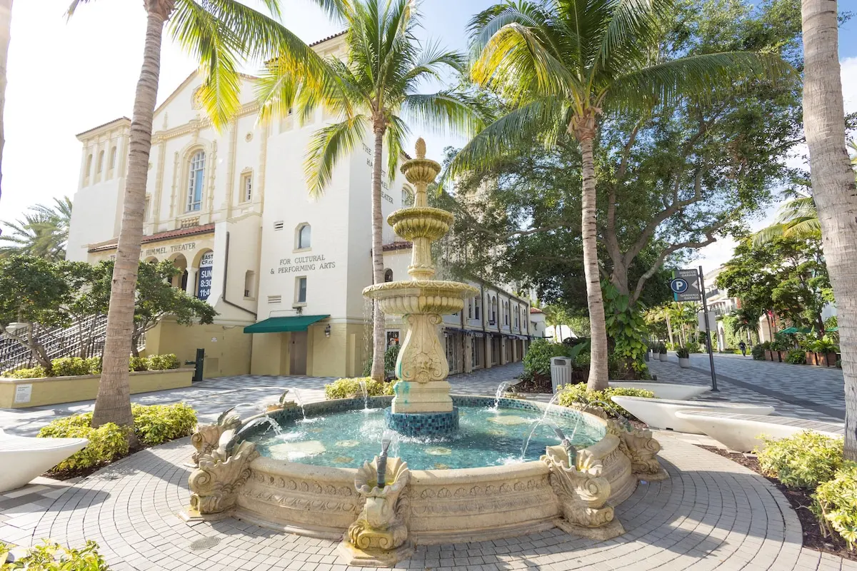 Strollable charm in Downtown WPB — live music, dining, markets & this dreamy fountain scene.